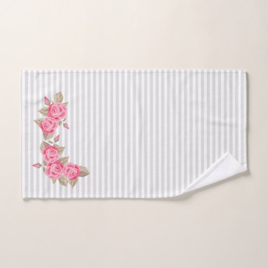 Rayures blanches et grises de rose de bourgeon (Serviette à main)