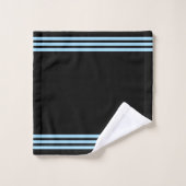 Rayures bleu clair sur serviettes de bain noires (Gant de toilette)