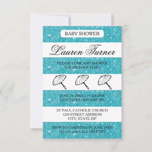 Rayures Bleues et Blanches - Invitation Baby Showe (Devant)