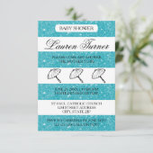 Rayures Bleues et Blanches - Invitation Baby Showe (Debout devant)