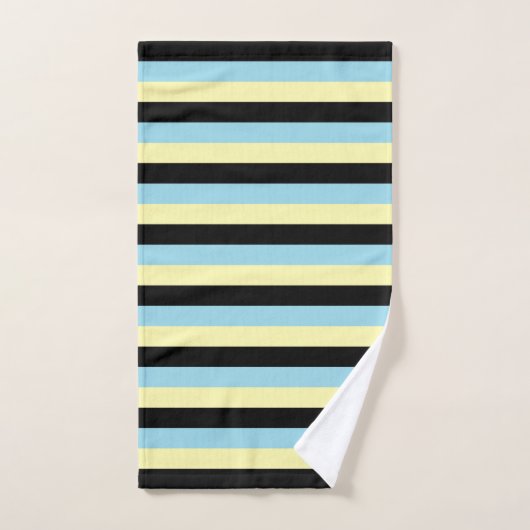 Rayures bleues jaune pâle, noires et en pastel (Serviette à main)