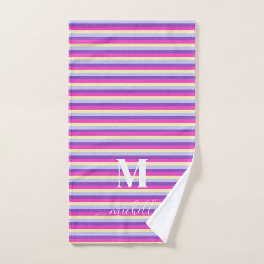 Rayures Colorées avec Monogramme en Écriture  (Serviette à main)