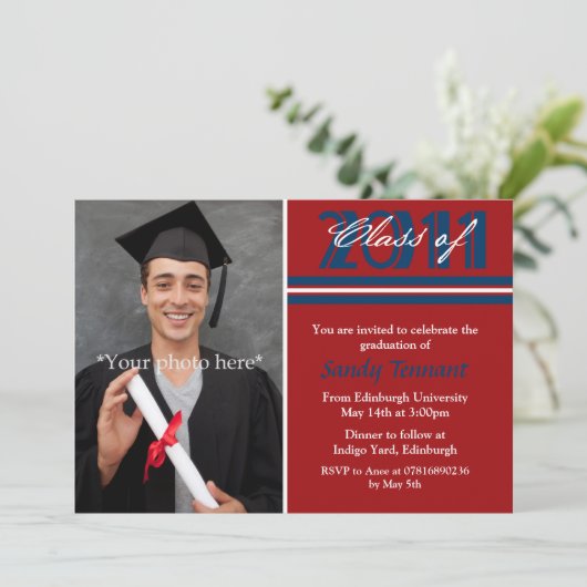 Rayures de rouge de faire-part de photo (Debout devant)