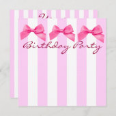 Rayures et invitation roses d'anniversaire d'arcs (Devant / Derrière)