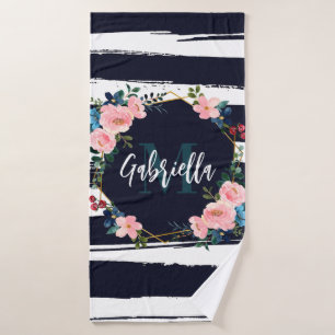 Rayures Et Monogramme De Cadre Floral