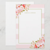 Rayures et papeterie roses féminines de pivoines (Devant / Derrière)