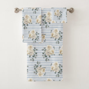 Rayures Florales Bleu Blanc Vintage Shabby Chic