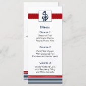 rayures marines, ancre, cartes de menu nautique (Devant / Derrière)