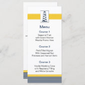 rayures marines, phare, cartes de menu nautique (Devant / Derrière)