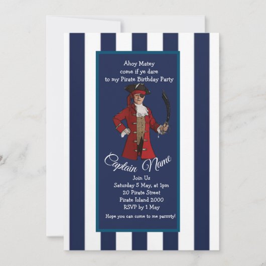Rayures nautiques Invitation Pirate (Devant)