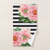 rayures noires de pivoines (Serviette à main)