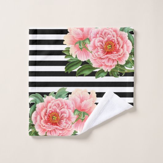 rayures noires de pivoines (Gant de toilette)