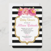 rayures noires et blanches invitation baby shower (Devant)