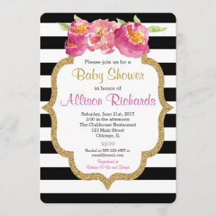 rayures noires et blanches invitation baby shower