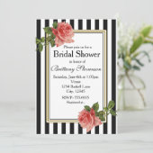 Rayures noires et blanches Roses roses Invitation  (Debout devant)