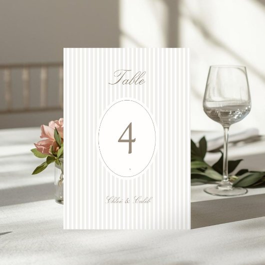 Rayures | Numéro de table de mariage ovale chic en