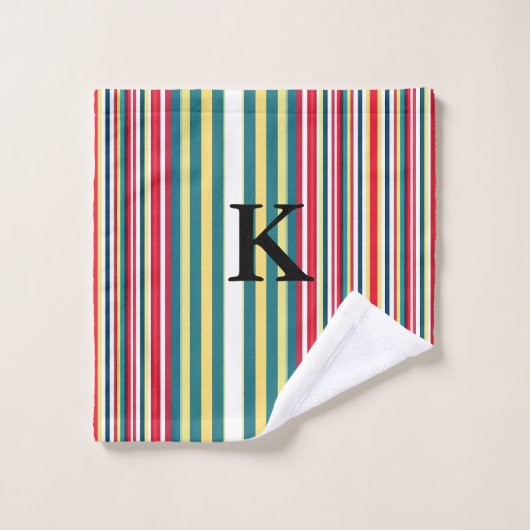 Rayures rétro colorées ajoutent une lettre initial (Gant de toilette)