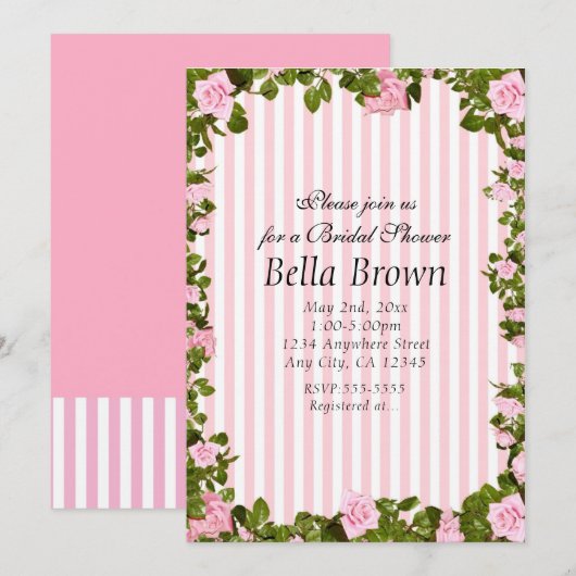 Rayures roses et blanches Élégantes invitations ch (Devant / Derrière)