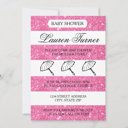 Rayures roses et blanches - Invitation à une baby (Devant)