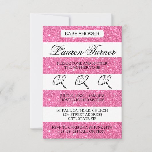 Rayures roses et blanches - Invitation Baby Shower (Devant)