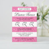 Rayures roses et blanches - Invitation Baby Shower (Debout devant)