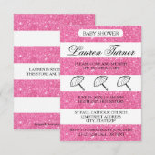 Rayures roses et blanches - Invitation Baby Shower (Devant / Derrière)