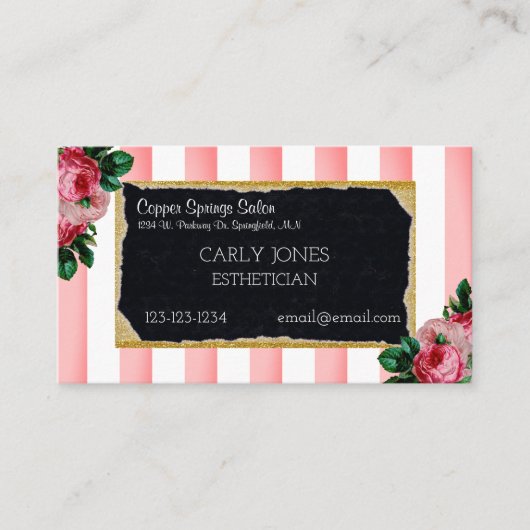 Rayures roses et carte de visite floral (Devant)
