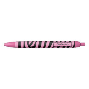 Rayures roses et noires de stylo rose personnalisé