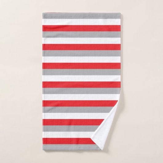Rayures rouges, grises et blanches (Serviette à main)