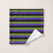 Rayures sorcières vert noir violet Halloween (Gant de toilette)