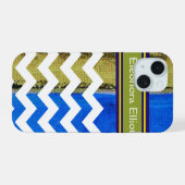 Rayures vert bleu et monogramme Chevron (Verso Horizontal)