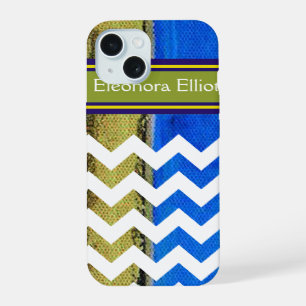 Rayures vert bleu et monogramme Chevron