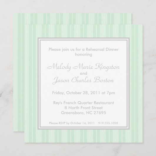 Rayures vertes et invitations carrées de (Devant / Derrière)