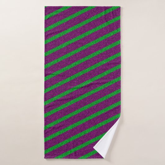 Rayures Vertes et Violettes Pailletées (Serviette de bain)