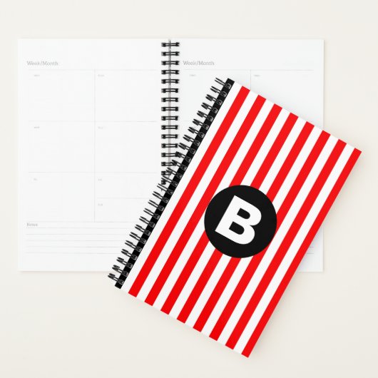 Rayures verticales blanches rouges Monogramme noir (Devant avec enveloppe)