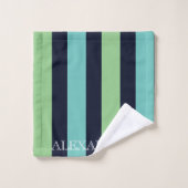 Rayures verticales en vert sauge, marine et sarcel (Gant de toilette)