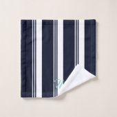 Rayures verticales navy personnalisées en cursive  (Gant de toilette)
