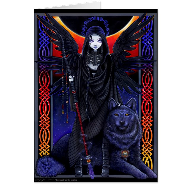 Rayvnwolf Celestial Guardian Angel Wolf Card (Voorkant)