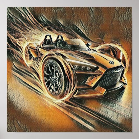 razende oranje supersnelle auto  poster (Voorkant)