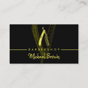 Razor BarberShop Logo Zwart Geel Visitekaartje