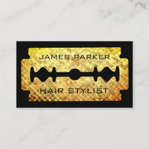 Razor Blade Gold Faux Barber Hair Stylist Business Visitekaartje