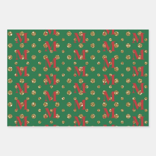 Razzle Dazzle Kerst Glitter Stippen Monogram Inpakpapier Vel (Voorkant)