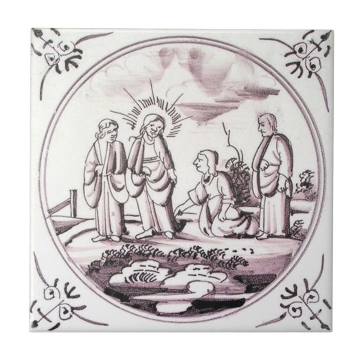 RBT05 Delft Biblical Manganese Red Ceramic Tile Tegeltje (Voorkant)