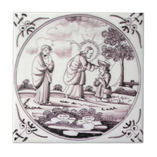 RBT06 Delft Biblical Manganese Red Ceramic Tile Tegeltje