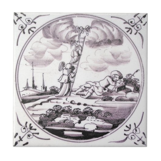 RBT11 Delft Biblical Manganese Red Ceramic Tile Tegeltje (Voorkant)