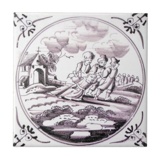 RBT13 Delft Biblical Manganese Red Ceramic Tile Tegeltje (Voorkant)