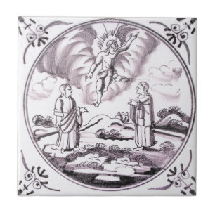 RBT14 Delft Biblical Manganese Red Ceramic Tile Tegeltje