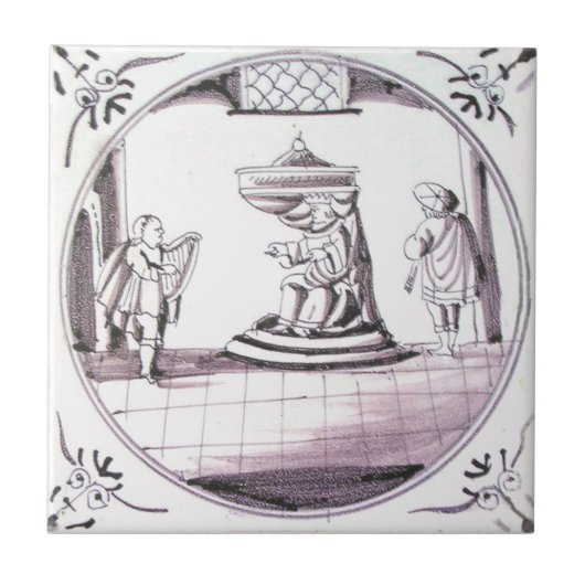 RBT16 Delft Biblical Manganese Red Ceramic Tile Tegeltje (Voorkant)