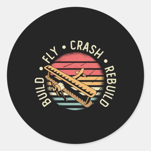 RC Plane Build Fly Crash Rebuild Pilot RC Planes Ronde Sticker (Voorkant)