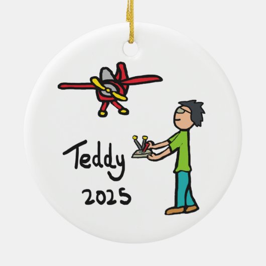 RC Vliegtuig - Teddy Keramisch Ornament (Achterkant)